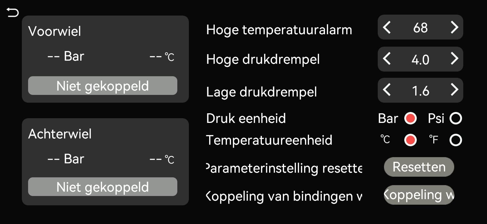 Tik op de te koppelen wielpositie