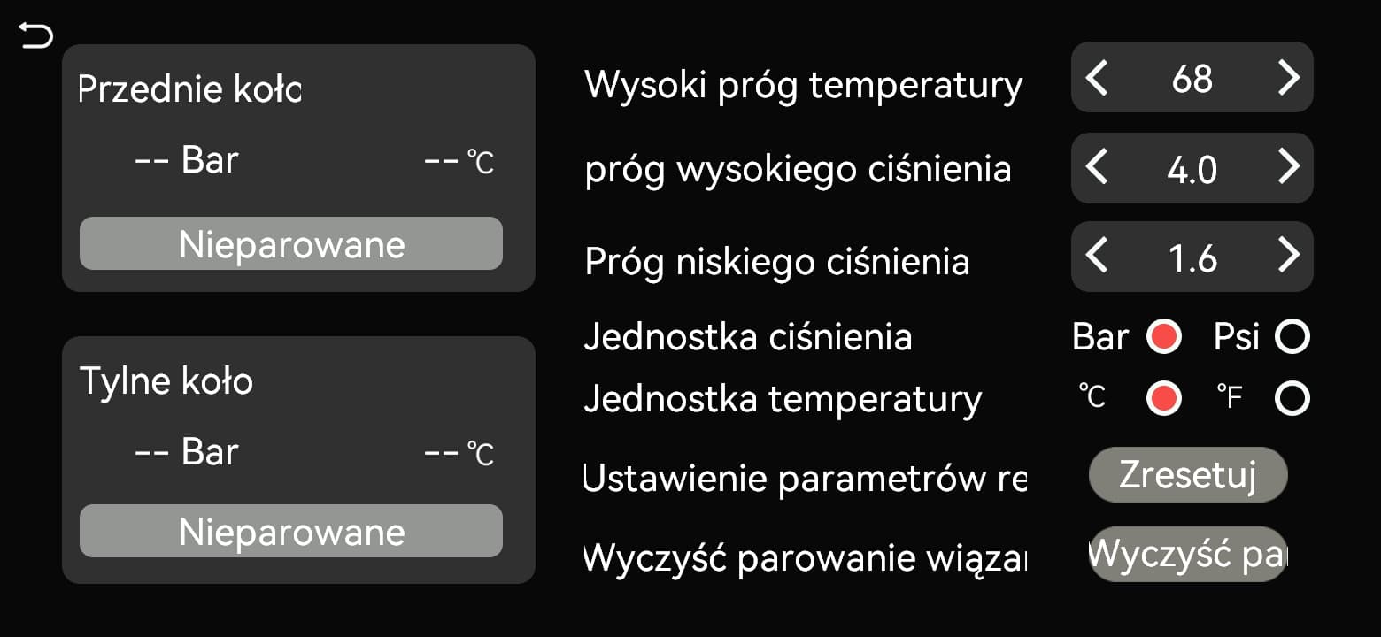 Wybierz pozycję koła do sparowania