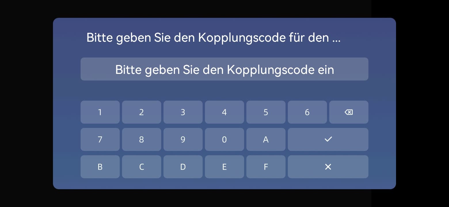 Bitte geben Sie den Kopplungscode für den Sensor ein