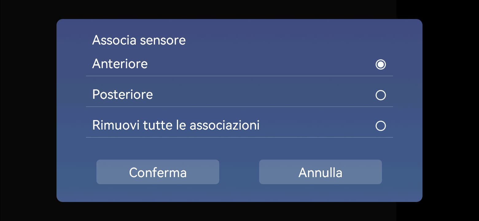 Associa sensore: ruota anteriore / ruota posteriore → Conferma