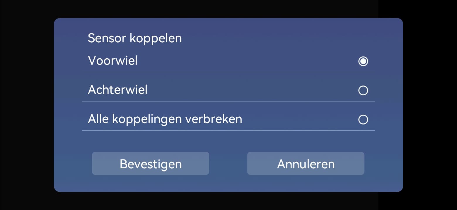 Sensor koppelen: voorwiel / achterwiel → bevestigen